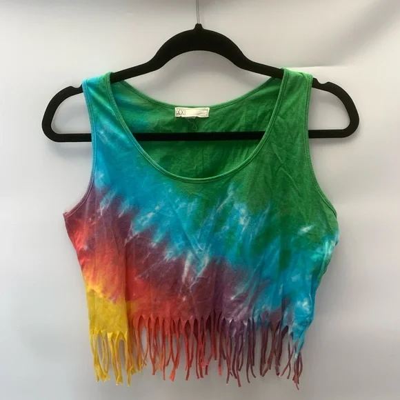 Fringe Crop Tie Dye Crop Top Forever 21 Tye-Dye Fringe Crop Top